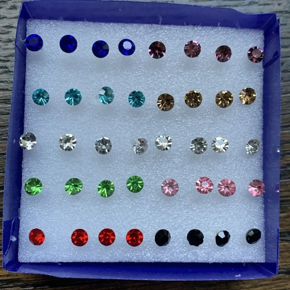 20 Pairs of Rainbow Earrings – Set of 40 Mini Studs in Gift Box for Ear or Nose